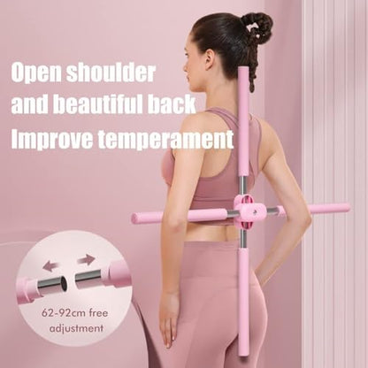 Yoga Sticks Stretching Tool,Stainless Steel Adjustable Humpback Correction Training Stick Yoga Body Stick Posture Correction Exercise Sticks Fitness Equipment (Grey)