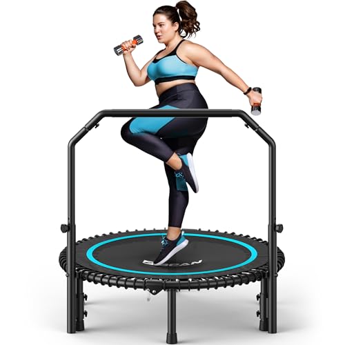 BCAN BT2 450/550LBS Mini Rebounder Trampoline for Adults with Bar, Fitness Trampoline with Bungees, Adjustable Handle, Stable & Quiet, Indoor Outdoor, Whole-Body Workout - 40IN/48IN | FED Fitness - color: 40IN-BLUE, size: 40IN