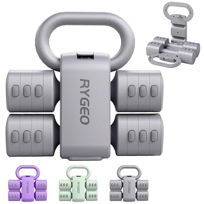 RYGEO Adjustable Dumbbell Set of 2, 4-in-1 Free Weights for Women & Men, Quick-Adjust Hand Weights 2lb, 3lb, 4lb, 5lb, Ideal for Home Gyms, Chest Press Machines & Twisters.