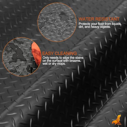 SEAL 4 x 6 FT Premium Garage Floor Mat, Solid 2.8mm Thick Lay-Flat Black Commercial Grade Heavy Duty Parking Mat for Golf Cart, Workbench, ATV, Water/Stain Resistant Runner (Embossed Diamond Plate) - size: 72"L x 48"W x 0.1"Th