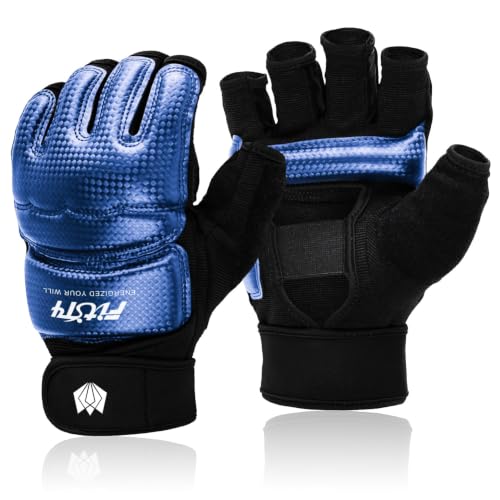 FitsT4 Sports Half Mitts MMA UFC Boxing Training Gloves for Women Men Kids - color: Blue, size: X-Large