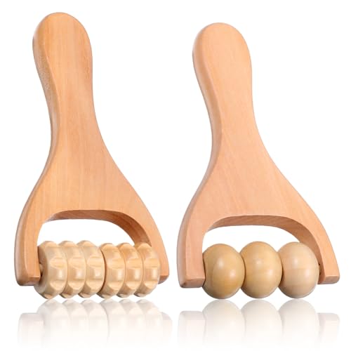 Telooco 2Pcs Wooden Massage Roller, Handheld Wood Massage Tools