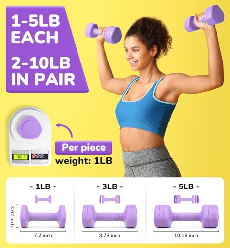 Adjustable Dumbbell Set of 2, 10LB 20LB 30LB Weight Set - color: Purple, size: 10 lbs Total-(5LB Each)
