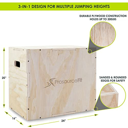 ProsourceFit 3-in-1 Wood Plyometric Jump Box For Cross Conditioning, Agility, Vertical Jump Training & Plyo Workouts - size: Beige 24 x 20 x 16, style: Smooth Sanded Finish