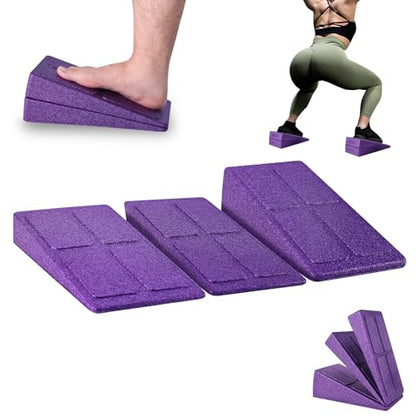 Slant Board Squat Wedge for Calf Stretching，3 Pcs 12" x 6.3" Foot Stretcher Balance Board for Plantar Fasciitis, Adjustable Foam Slant Board Wedge Great for Exercises - color: Purple