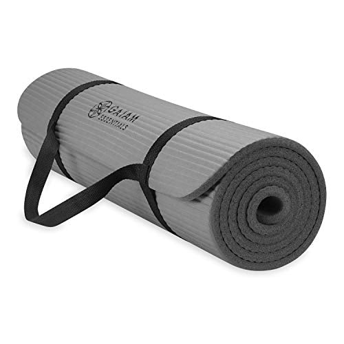 Gaiam Yoga Mat, Pilates & Exercise Mat, Thick Mat 2/5" (10mm) Workout Mat with Easy-Cinch Carrying Strap for Home & Gym Workouts - color: Grey