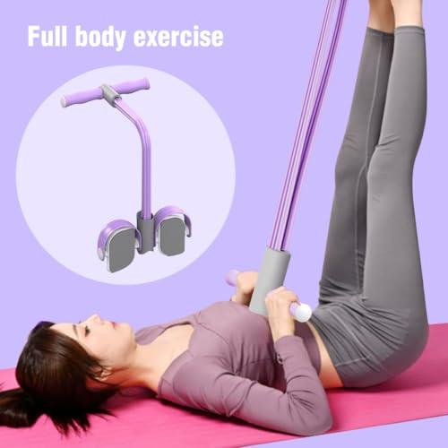 Abdominal Trainer, Sit-Up Training Equipment, 6 Tubes Fitness Elastic Pull Rope, Tension Rope Pull Up Pilate Foot Pedal Resistance Band Workout Tool Ab Shaper - color: Purple