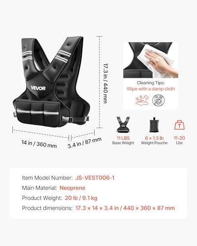 VEVOR Adjustable Weighted Vest, 11-20lb/20-32lbs/35lbs/40lbs Weight Vest with 6 Ironsand Weights and Reflective Stripe, Workout Equipment for Strength Training Running Jogging - color: 11-20 lbs