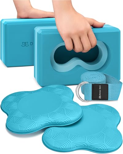 Deep-Zen® Yoga Blocks Wrist Support; Yoga Blocks 2 Pack with Knee Pads and Strap to Put Less Weight on Wrists; Durable, Versatile Yoga Brick Exercise Block Set, Blocks Yoga - color: Blue