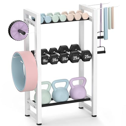 Small Dumbbell Rack，Heavy Duty Adjustable Dumbbell Weight Rack with Side Hooks,Gym Equipment Weight Set holderfor Dumbbell,Kettlebells Rack, Other Gym Accessories - size: 3-Tier