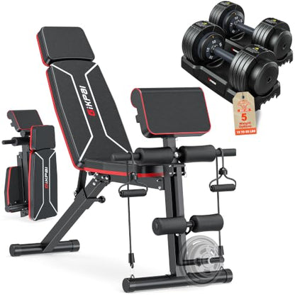 GIKPAL Adjustable Weight Bench - Workout Bench Press for Home Gym - color: Black 5-Gear 55LB Pair