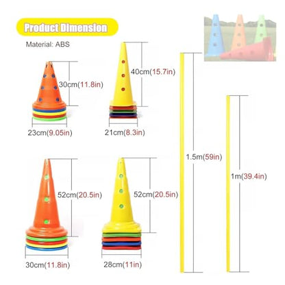 5 Pcs Hurdle Cone Set, Detachable Training Cones and Agility Poles for Players Adult Children Dog, Kids Agility Ladder Speed Training Equipment, Soccer Slalom Practic - color: 30cm Base, size: 1.5m/4.9ft