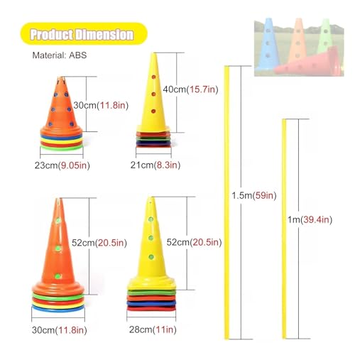 5 Pcs Hurdle Cone Set, Detachable Training Cones and Agility Poles for Players Adult Children Dog, Kids Agility Ladder Speed Training Equipment, Soccer Slalom Practice Tool ( Color : 40cm Base , Size