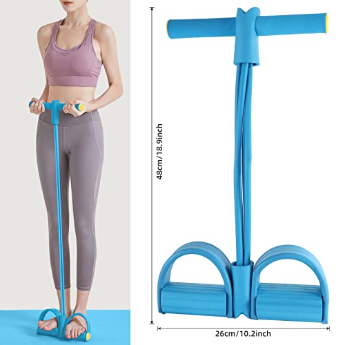 Multi-Function Tension Rope – 4 Tube Resistance Bands with Handles – Sit Up Exercise Equipment Home Gym Tummy Trainer for Men Women - color: blue