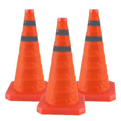 18 Inch 3 Pack Collapsible Traffic Safety Cones, Orange Cones with Reflective Collar, Portable Multipurpose Traffic Cones for Parking Construction Driving Training Sports Practice - size: 18” - 3PACK