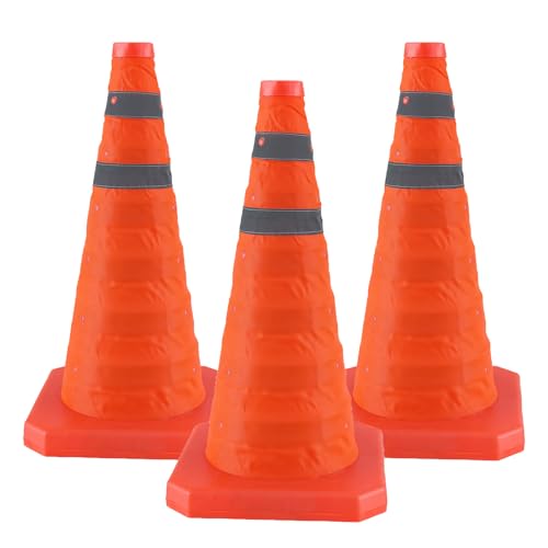 18 Inch 3 Pack Collapsible Traffic Safety Cones, Orange Cones with Reflective Collar, Portable Multipurpose Traffic Cones for Parking Construction Driving Training Sports Practice - size: 18” - 3PACK
