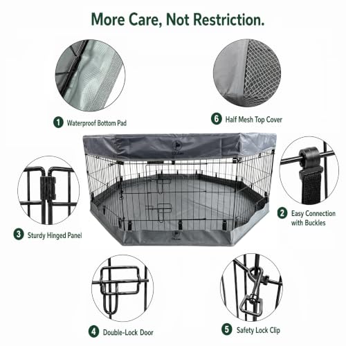 PJYuCien Puppy Playpen with Top Cover & Bottom Pad, 8 Panels 24" H, Gray - color: Gray, size: X-Small Pen: 24-Inch High