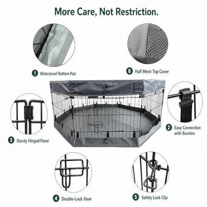 PJYuCien Puppy Playpen with Top Cover & Bottom Pad, 8 Panels 42" H, Gray - color: Gray, size: Large Pen: 42-Inch High