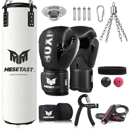 Mesetast Punching Bag for Adults, 4ft Heavy Boxing Bag Set with 12 OZ Gloves for MMA Karate Kickboxing Boxing - Unfilled - color: 3.White