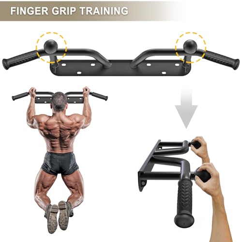 Pull Up Bar Wall Mount 440 LBS Capacity Doorway Chin Up Bar Multifunctional Steel Chinup Bar with with Resistance Band Hooks for Indoor Home Gym Garage