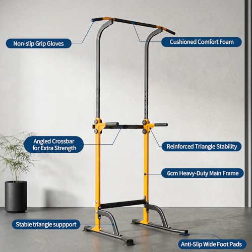 Pull Up Dip Station – Adjustable Power Tower with 10 Levels, 330LBS Capacity, Heavy Duty Steel Frame, Home Gym Strength Training