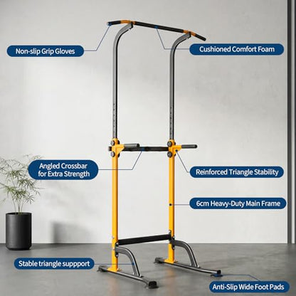 Pull Up Dip Station – Adjustable Power Tower with 10 Levels, 330LBS Capacity, Heavy Duty Steel Frame, Home Gym Strength Training