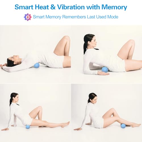 Vibrating Massage Ball with Heat, 7 Modes, Memory, Myofascial Release, Deep Tissue Muscle Recovery Ball for Trigger Point Massage - Mobility Ball Back & Hip Flexor Release Tool (Blue)