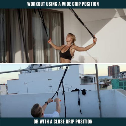 Sling Trainer - Black, Nylon & Neoprene - Full-Body Strength with Suspension Trainers - Neutral-Grip Pull Up Handles - Doorway Dip & Travel Pull Up Bar