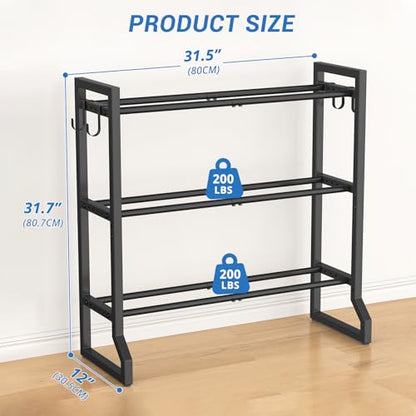VOPEAK 3 Tier Dumbbell Rack, 400LB Capacity Dumbbell Rack Stand with 4 Hooks, Space-Saving Weight Rack for Home Gym, Weight Storage Organizer for Kettlebells (Rack Only)