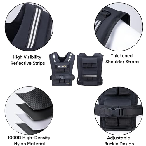 Adjustable Weighted Vest Men 20lbs/30lbs/40lbs Weights with Reflective Stripe, Weight Vest Woman Workout Vest for Strength Training Running Walking