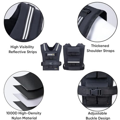 Adjustable Weighted Vest Men 20lbs/30lbs/40lbs Weights with Reflective Stripe, Weight Vest Woman Workout Vest for Strength Training Running Walking