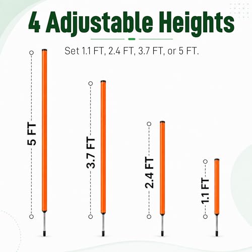 6 Pcs Soccer Agility Poles for Training, 5 FT Adjustable Speed and Agility Training Equipment for Football/Basketball/Horse/Dog Practice, Soccer Sticks with Steel Ground Nails Outdoors