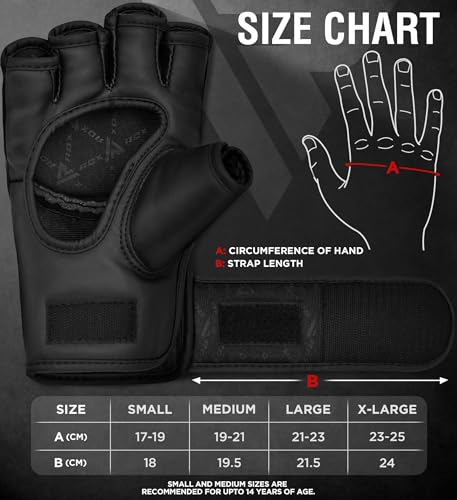 RDX MMA Gloves Grappling Sparring, Maya Hide Leather, Boxing Gloves Men Women Muay Thai Martial Arts Training, Half Finger Adjustable Mitts Wrist Support Kickboxing Cage Fighting Punching Bag Workout