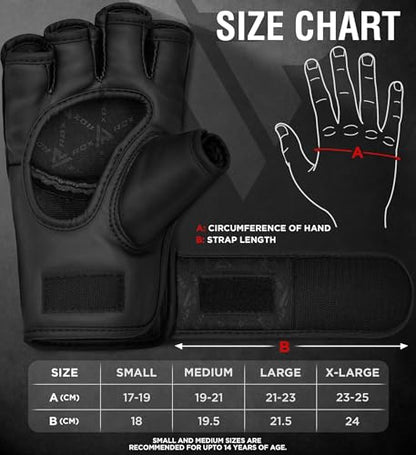 RDX MMA Gloves Grappling Sparring, Maya Hide Leather, Boxing Gloves Men Women Muay Thai Martial Arts Training, Half Finger Adjustable Mitts Wrist Support Kickboxing Cage Fighting Punching Bag Workout