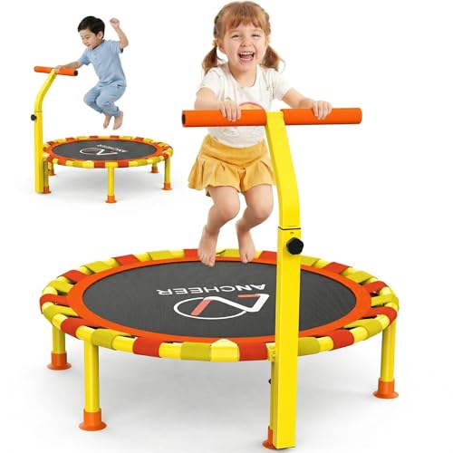 ANCHEER 38'' Toddler Trampoline,150lbs Capacity Mini Trampoline for Kids Ages 1-6, Adjustable Handle, Foldable & Easy to Assemble, Baby Trampoline Indoor/Outdoor, Gift for Boy and Girl - color: Orange