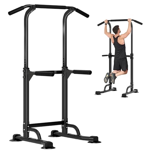DlandHome Power Tower Pull Up Dip Station Multi-Function Fitness Equipment for Strength Training Adjustable Height Dip Stand for Home Gym