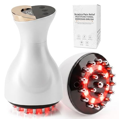 Sciatica Pain Relief Devices – Deep Tissue Massager with Multi-Mode Technology, Heat & Light, Targeted Relief for Sciatic Nerve & Lower Back Pain (White)