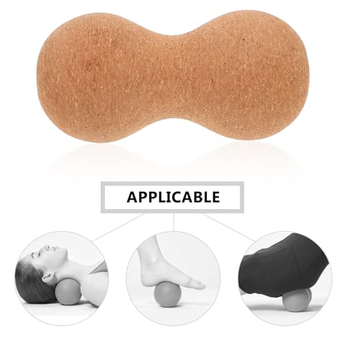 VILLCASE Cork Wood Peanut Shape Deep Tissue Massage Ball, Dual Muscle Roller for Myofascial Release and Fitness, Suitable for Back and Trigger Point Therapy