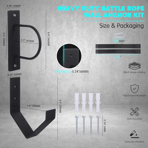 Battle Rope Wall Mount Kit with Anchor Strap Heavy Duty Steel Battle Rope Wall Mount Kit with Anchor & Storage Hook and Reinforced Nylon Strap, Easy and Fast Setup