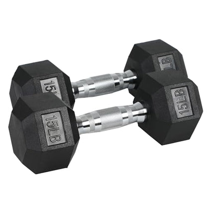 HolaHatha Hexagonal Rubber Dumbbell Weights Set, Home Gym Equipment - style: 15lb Pair