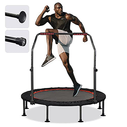 KENSONE 48" Foldable Spring Mini Trampoline for Kids and Adults, Indoor/Outdoor Fitness Rebounder with Adjustable Foam Handle, Max Load 450 lbs
