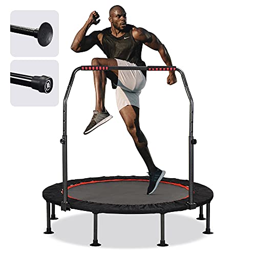 KENSONE 48" Foldable Spring Mini Trampoline for Kids and Adults, Indoor/Outdoor Fitness Rebounder with Adjustable Foam Handle, Max Load 450 lbs