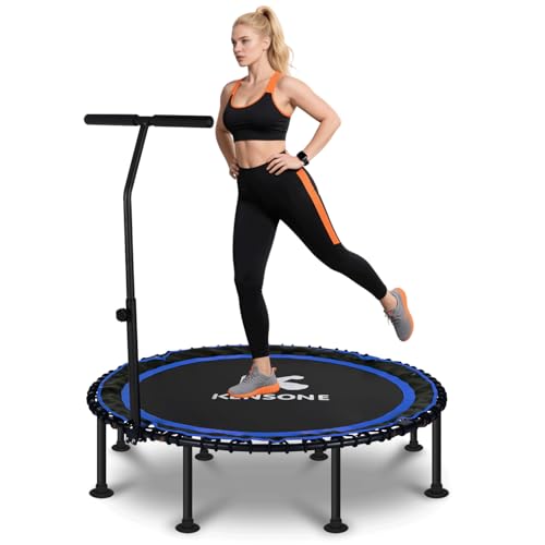 40/48" Foldable Rebounder Trampoline for Adults with Bungee, 450/550 LBS Quiet Indoor Mini Trampoline for Adults Fitness, Gym Workout, Home Exercise - color: Blue, size: 48" T-Bar