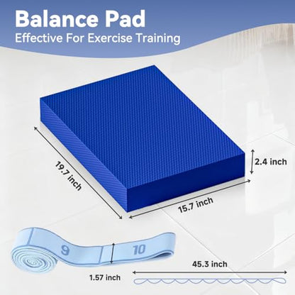 Extra Large Yoga Exercise Balance Pad - Thick Non-Slip Stability Cushion for Pilates and Exercise - High Density Foam Trainer for Core Strength Home Gym - Bonus: 10-Position Resistance Band!
