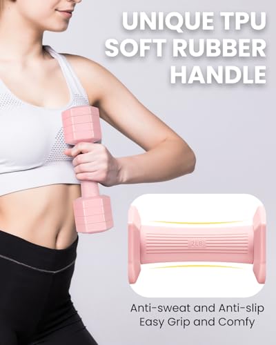 Adjustable Dumbbells Set, 4 in 1 Hand Weights Set for Women Men 10 LB/ 12 LB Dumbbell Pair Each 2lbs 3lbs 4lbs 5lbs Weights Dumbbells Set with TPU Soft Rubber Handle for Home Gym Exercise Fitness - color: Pink, style: 10 lbs Pair [5 lbs Each]
