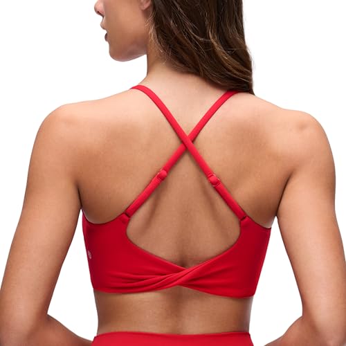 CRZ YOGA Butterluxe Twist Back Sports Bras - color: Aurora Red, size: Large