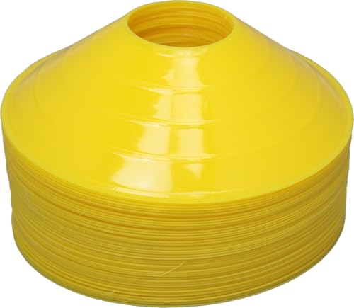 BlueDot Trading High Visibility Sport Disc Cones for Agility Training, Soccer, Football, Field Durable Cone Markers for Adults or Kids, 25-Pack, Yellow