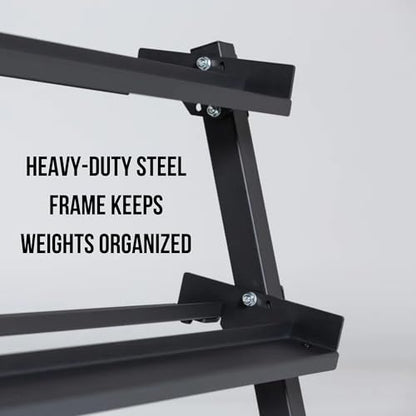 Rep Fitness Dumbbell Rack | 3-Tier Compact Holder | Fits Sets 5-50 lb | Weight Storage Stand | Rubber Hex Organizer | Free Weights Shelf | Heavy Duty Steel Frame | Gym Equipment for Home - color: black
