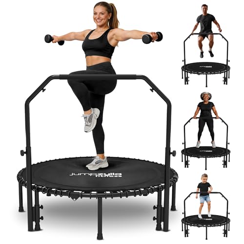 Rebounder Trampoline for Adults with Bar and Elastic Bands, 450/550 lbs Mini Trampoline for Adults, Exercise Trampolines, Rebounders with Adjustable Handle, Indoor/Outdoor 40/48 in