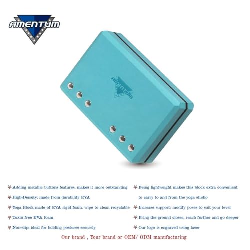 AMENTUM Yoga Block 9”x6”x3” Stand Out With Style Premium Yoga Block Featuring Bold Metallic Rivets. High-Density/Non-Toxic EVA Foam, Non-Slip Surface,Lightweight Exercise Support for Yoga, Stretching, Fitness Training